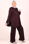 1989 Plus Size Hooded Two Thread Trousers Suit -Plum