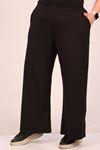 39000 Plus Size High Waist Elastic Wide Leg Combed Cotton Trousers - Black