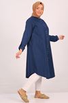 48018 Large Size Buttoned Wrapped Shirt-Navy Blue
