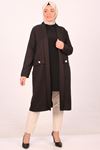 33047 Large Size Woven Fabric Long Jacket - Black
