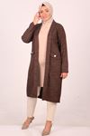 33047 Large Size Woven Fabric Long Jacket - Wrinkled Brown