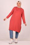 38015 Plus Size Button Detailed Combed Cotton Tunic - Tile