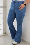 9110-5 Plus Size Flared Jeans Trousers-Navy Blue