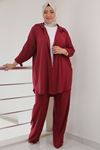 7689-1 Plus Size Two Piece Set with Tunic and Pants- Purple