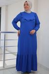 32032 Plus Size Belted Wrap Dress-Navy Blue Patterned