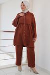 47002 Large Size Drawstring Detailed Linen Airobin Trousers Suit-nefti