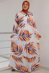 42011 Plus Size Magnificent Collar Patterned Viscose Dress-ethnic pattern orange