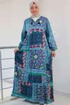 42011 Plus Size Magnificent Collar Patterned Viscose Dress-ethnic pattern orange