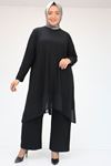 37017 Plus Size Sandy-Chiffon Trousers Suit-Black