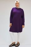 28092 Large Size Low Sleeve Combed Cotton Tunic-Plum