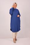 38110 Large Size Low Sleeve Combed Cotton Tunic-İndigo