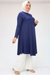 28016 Plus Size Mevlana Combed Cotton Tunic - Indigo