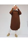 38110 Large Size Low Sleeve Combed Cotton Tunic-Brown