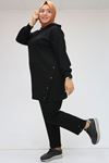 47074 Plus Size Button Detailed Osyho Trouser Suit - Black