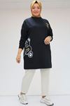 38128 Plus Size Printed Two Yarn Tunic - Navy Blue