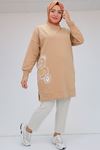 38128 Plus Size Printed Two Yarn Tunic - Beige