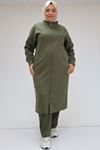 47067 Plus Size Piece Zippered Osyho Trouser Suit - Khaki