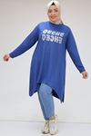 48055 Plus Size Crystal Qeche Printed Asymmetric Tunic - Indigo