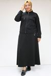 47083 Plus Size Stand-up Collar Zippered Skirt Jacket Oysho Suit - Black