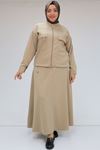 47083 Plus Size Stand-up Collar Zipped Skirt Jacket Oysho Suit - Mink