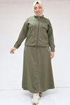 47083 Plus Size Stand-up Collar Zipped Skirt Jacket Oysho Suit - Khaki