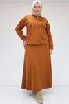 47083 Plus Size Stand-up Collar Zipped Skirt Jacket Oysho Suit - Brick