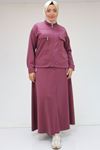 47083 Plus Size Stand-up Collar Zipped Skirt Jacket Oysho Suit - Rose Dry