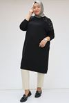 48094 Plus Size Crystal Short Tunic with Stone Detail on the Shoulder - Black