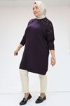 48094 Plus Size Crystal Short Tunic with Stone Detail on the Shoulder - Purple