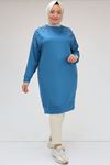 48094 Plus Size Crystal Shoulder Stone Detailed Short Tunic - Petrol