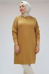 48094 Plus Size Crystal Shoulder Stone Detailed Short Tunic - Mustard