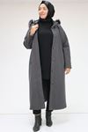 33070 Large Size Buttoned Removable Hooded Cashmere Coat-Mink