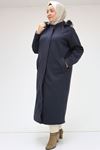 33070 Large Size Buttoned Removable Hooded Cashmere Coat-Mink