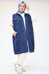 34003 Large Size Buttoned Denim Vest - Blue